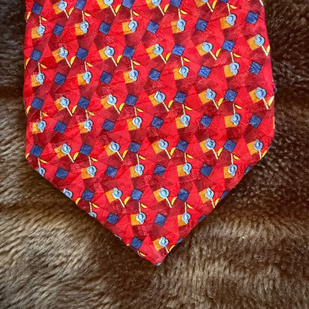 Robert Talbott Nordstrom Red Silk Hand Sewn USA Patterned Necktie MINT CONDITION